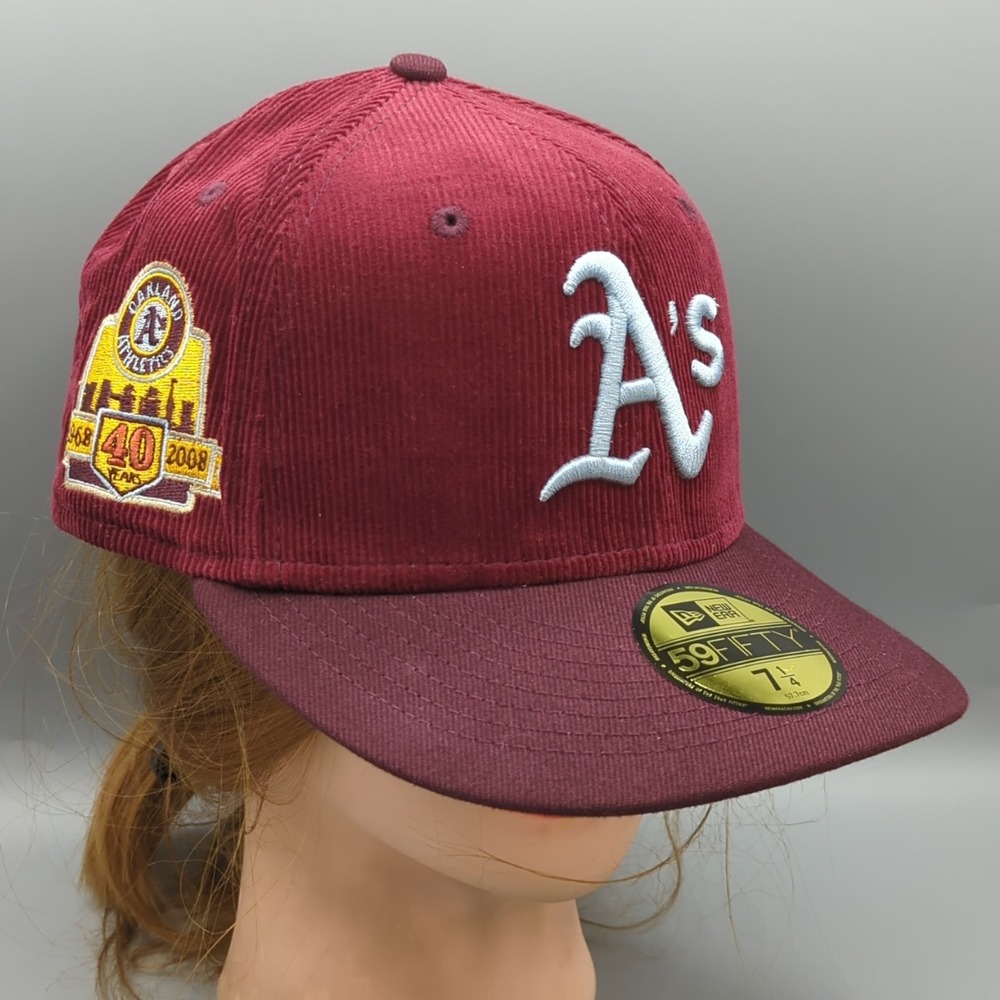 New Era Oakland A's Athletics Corduroy 59FIFTY Fitted Hat 40 Year Patch 7 1/4